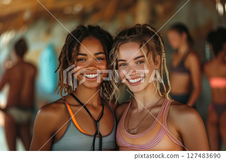 Two Happy Friends Posing In Sportswear 127483690