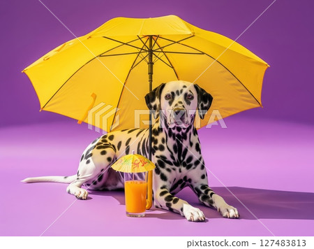 Purple Background with Dog and Juice Purple Background with Dog and Juice 127483813