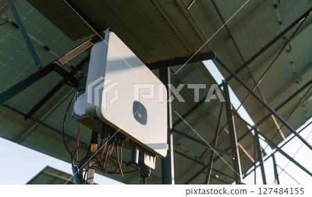 Close up view of the control panel of solar batteries 127484155