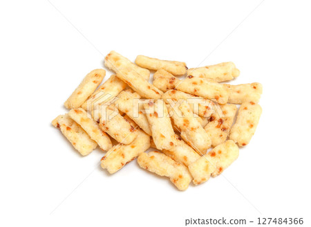 Spicy rice crackers with wasabi flavor [white background, cutout] 127484366