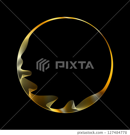 Futuristic golden circular ring. Luxury ring frame. Round border 127484778