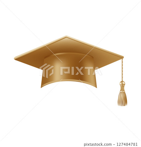 Realistic gold graduate cap. 3D Graduation Doctoral hat. 127484781