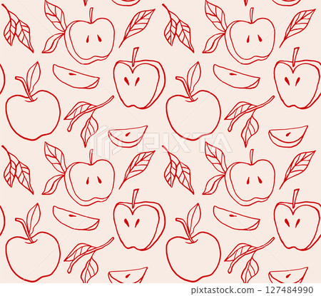 Vintage seamless pattern with apples and leaves. Vintage seamless pattern with apples and leaves. 127484990