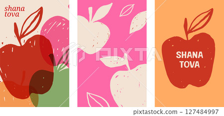 Shanah Tova posters and greeting cards with hand drawn apples Shanah Tova posters and greeting cards with hand drawn apples 127484997