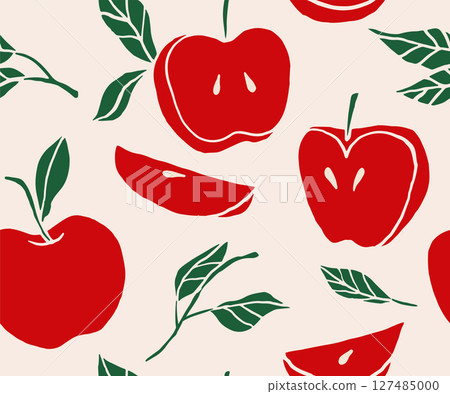 Vintage seamless pattern with apples and leaves. Vintage seamless pattern with apples and leaves. 127485000