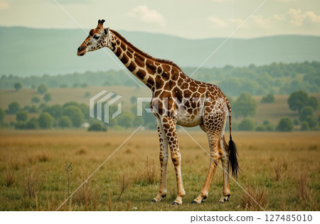 Giraffe in habitat Africa. African savannah. Long neck. AI Generative 127485010