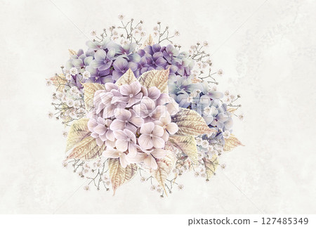 A chic bouquet of hydrangeas combined with baby's breath A chic bouquet of hydrangeas combined with baby's breath 127485349