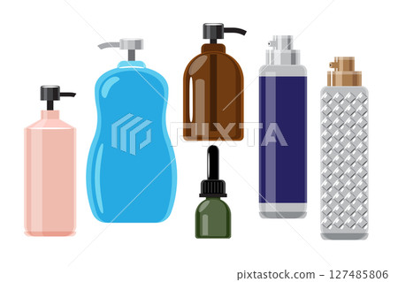 Set of Cosmetic and Skincare Bottles and Containers Set of Cosmetic and Skincare Bottles and Containers 127485806