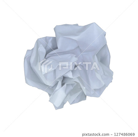Crumpled white paper ball isolated on white background 127486069