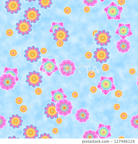 Pattern of multicolor flower bunch.  Seamless Hi-res texture. 127486128