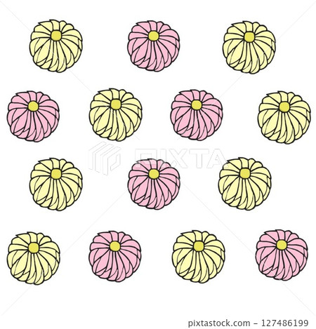 A row of chrysanthemum-shaped nerikiri 127486199