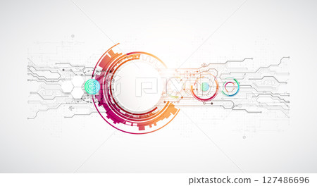 Abstraction on the theme of tech circles. Scientific and technological background. Vector background. 127486696