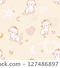 Seamless pattern featuring adorable kittens wearing cute little crowns 127486897