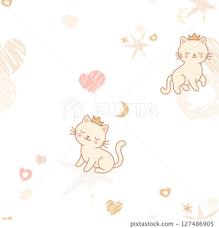 Cute Princess Cats Seamless Pattern 127486905