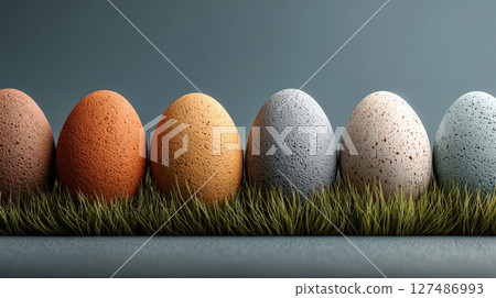 Vibrant Easter Eggs in Lush Grass with Pastel Gradient. Generative AI 127486993