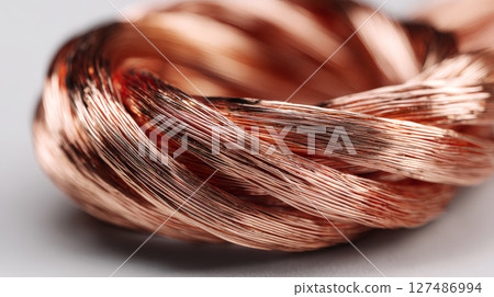 High-Resolution Close-Up of Copper Wire. Generative AI 127486994