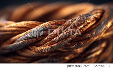 High-Resolution Close-Up of Copper Wire. Generative AI 127486997