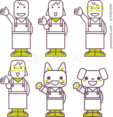 人物素材<商店工作人員分發通知、咖啡廳工作人員、店員、注意、警告> 127487044