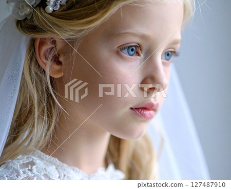 girl in white lace dress 127487910