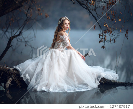 white dress bridal outfit 127487917
