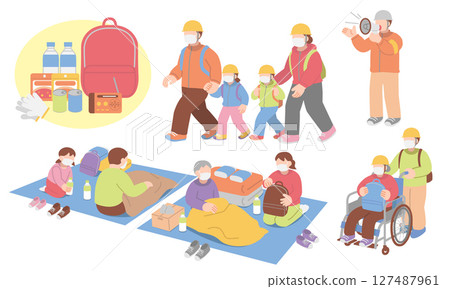 一組人們撤離到避難所的插圖 127487961