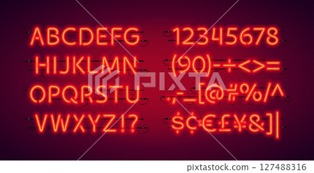 Glowing Red Neon Font Glowing Red Neon Font 127488316