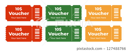 Voucher set featuring colorful designs for promotions and discounts 127488766