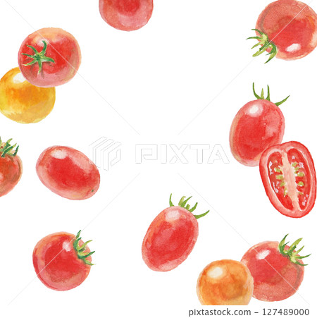 Cherry tomato background painted with watercolors 127489000
