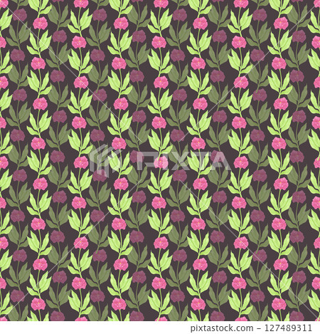 Hand drawn watercolor pink poppy anemone wildflowers seamless pattern. Flower of the field isolated on dark background. Can be used for textile, fabric, scrapbook and other printed products. Hand drawn watercolor pink poppy anemone wildflowers seamless pattern. Flower of the field isolated on dark background. Can be used for textile, fabric, scrapbook and other printed products. 127489311