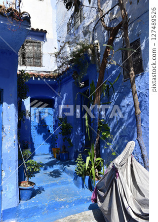 Streets and houses of Chefchaouen, Morocco painted in blue, medieval Unesco heritage Streets and houses of Chefchaouen, Morocco painted in blue, medieval Unesco heritage 127489526