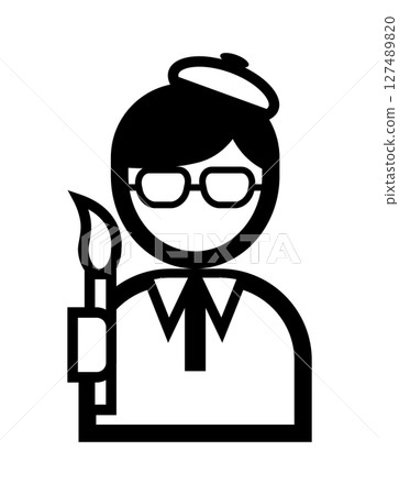 畫家手持畫筆的簡單單色插圖圖標 127489820