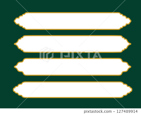 Islamic white ribbons for text. Muslim panel shape. Vector illustrations set. Ramadan template. Islamic white ribbons for text. Muslim panel shape. Vector illustrations set. Ramadan template. 127489914