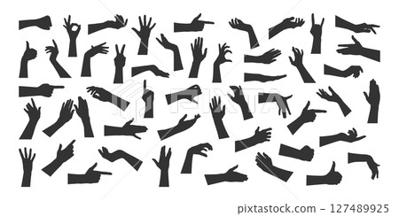 Hand gesturing silhouettes. Set of different hand gestures. Vector illustration 127489925