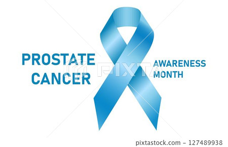 Prostate Cancer Awareness Month. Blue Awareness Ribbon on White Background. Raising awareness of Prostate Cancer campaign. Awareness design, poster, card, banner, background. Vector Illustration 127489938