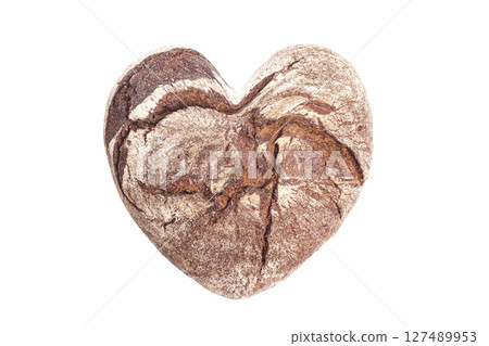 Bread in heart shape isolated on white Bread in heart shape isolated on white 127489953
