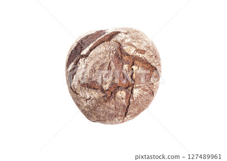 Round rye bread isolated on white Round rye bread isolated on white 127489961
