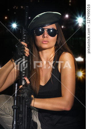 army girl in glasses in the night army girl in glasses in the night 127490016