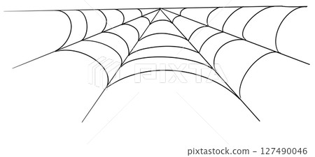 Spiderweb corner line border, gothic scary hanging net frame. Simple spooky halloween decoration. Cobweb spider trap. 127490046