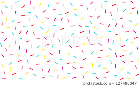 Donut sprinkles confetti retro sweet candy background. Cute dessert decoration colorful sprinkle elements. Birthday, party 127490047