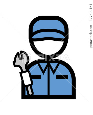 Simple color illustration icon of a mechanic holding a spanner Simple color illustration icon of a mechanic holding a spanner 127490161