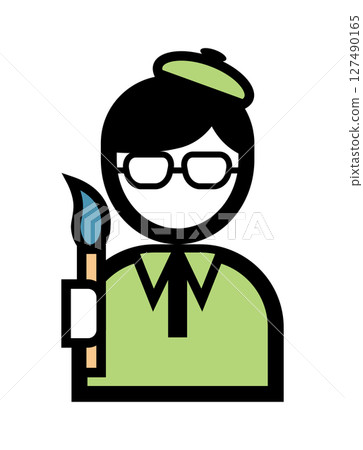 拿著畫筆的畫家的簡單彩色插圖圖標 127490165