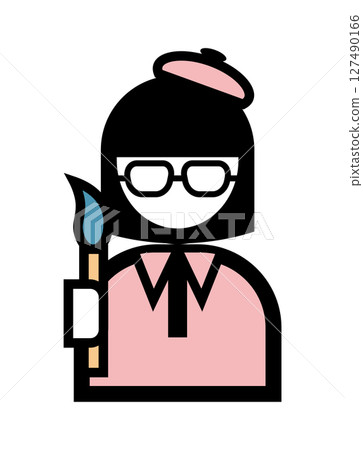 拿著畫筆的畫家的簡單彩色插圖圖標 127490166