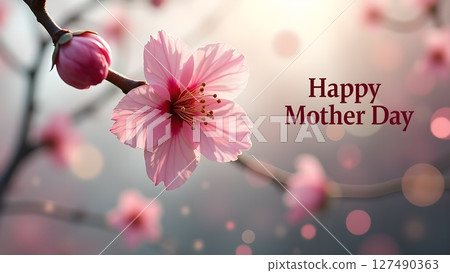Elegant Mother's Day greeting with blossoming cherry tree and soft bokeh Elegant Mother's Day greeting with blossoming cherry tree and soft bokeh 127490363