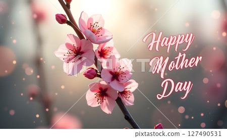 A beautiful branch of pink cherry blossoms for a heartfelt Happy Mother's Day A beautiful branch of pink cherry blossoms for a heartfelt Happy Mother's Day 127490531