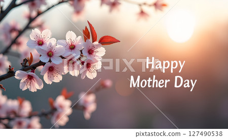 Blossoming Wishes: A Serene Mother's Day Greeting with Floral Beauty 127490538