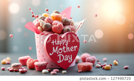Sweet Mother's Day: A Delightful Treat of Heart-Shaped Candies and Cupcakes Sweet Mother's Day: A Delightful Treat of Heart-Shaped Candies and Cupcakes 127490720