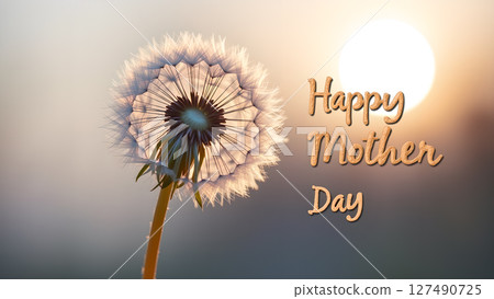 Gentle dandelion wishes against a golden sunset for a happy mother's day 127490725
