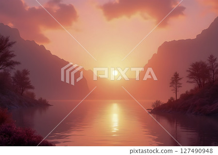 sunset over the lake sunset over the lake 127490948