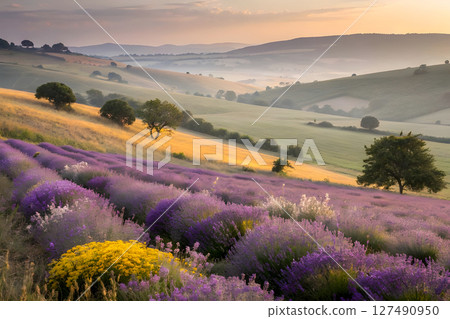 summer landscape with the lavender field summer landscape with the lavender field 127490950