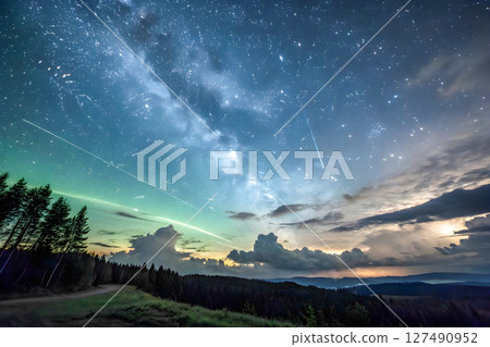 night landscape with starry sky and clouds 127490952